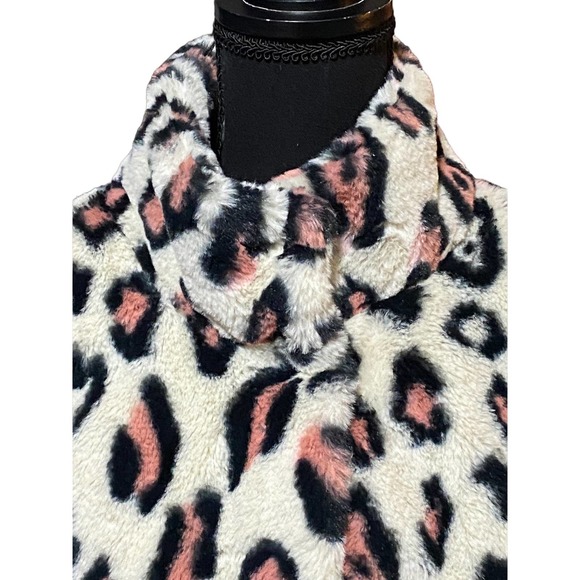 ABOUND Women's Cream Black Leopard Print Soft Faux Fur Coat Jacket Comfy Size L - Picture 3 of 7